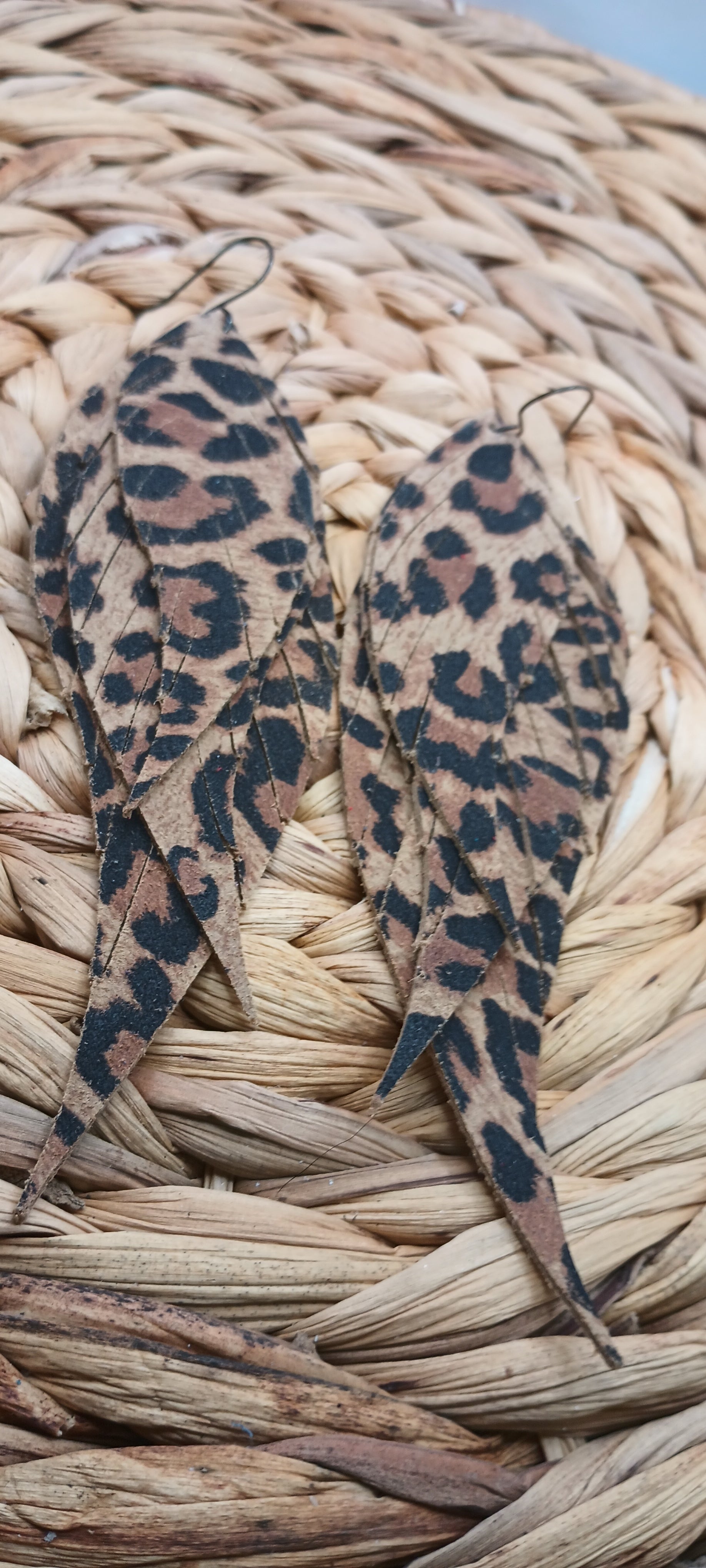 Grey Leopard Feather Earrings